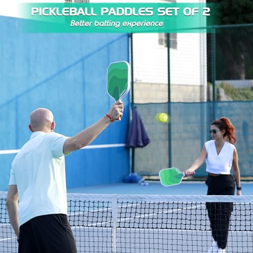 Jefoo Pickleball Paddles, Carbon Fiber & Fiberglass Pickleball Paddles Set of 2 with 4 Pickleball Balls - Perfect Pickleball Paddle Gift for Men Women