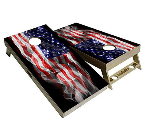 BackYardGames Vinyl Wraps Cornhole Board Decals American Flag Bag Toss Game Stickers (2X Wraps Skins only) Choose Between a varation of American Flags (Windy Flag)