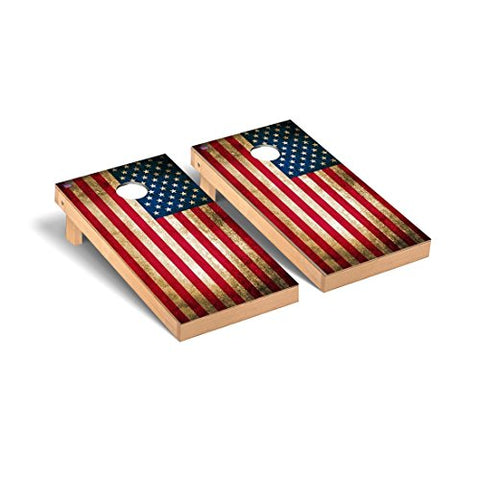 Victory Tailgate Vintage American Flag Cornhole Set – Two 2’x4’ Boards, Eight 6x6, 16oz Bags, 1 Drawstring Carry Case for Bags