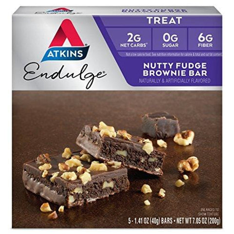Atkins Endulge Treat, Nutty Fudge Brownie Bar, Keto Friendly, 5 Count