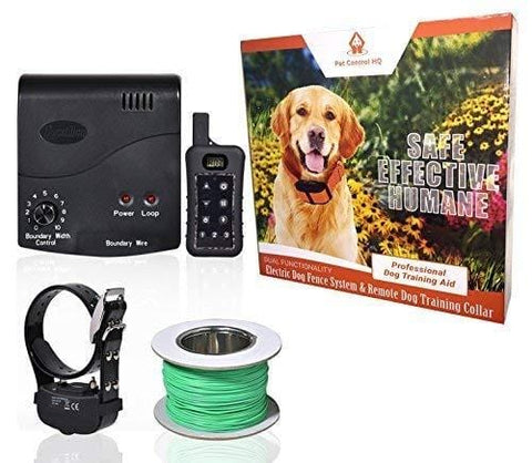 Wireless Combo Electric Dog Fence System with Remote Dog Training Collar by PetControlHQ, Safe Dog Containment, Waterproof, Rechargeable Dog Shock Collar & Fence That’s Invisible (1 Collar w Remote)