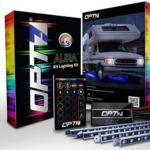 OPT7 Aura LED Trailer RV Underbody/Awning or Interior Lighting Kit - Full Color Spectrum- 4 Smart-Color Glow Strip