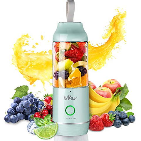 Portable Personal Blenders for Shakes and Smoothies Bear, USB Rechargeable Mini Smoothie Blenders for Kitchen Small Handheld Blenders Juicer Cup with 11.84oz BPA Free Travel Sports Bottle and Lid