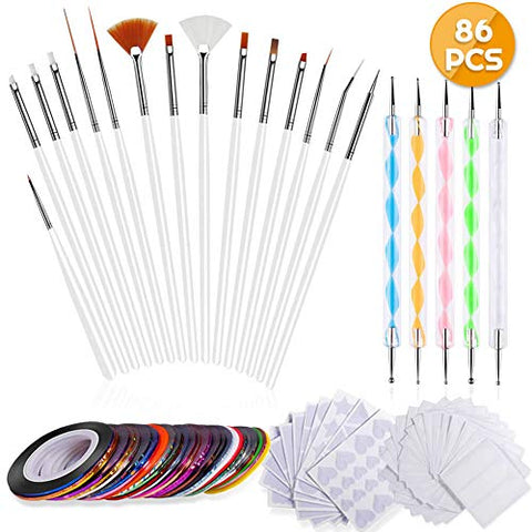 Anezus Nail Art Brushes Nail Art Painting Polish Design Tools Set with 15Pcs Nail Gel Brushes, 5Pcs Nail Dotting Pen, 30 Colors Nail Striping Tape and 36 Sheets Nail Stencils French Tip Guides Sticker