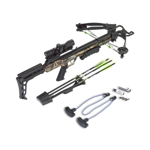 Carbon Express 20244 X-Force Blade Crossbow Kit in Camo with Scope, Bolts Quiver, Practice Tips, Rope Cocking Tool & Rail Lube