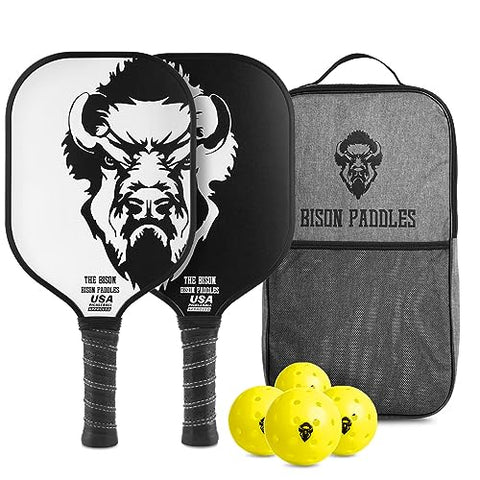Bison Paddles: Graphite Pickleball Paddles - Textured Carbon Surface Provides Extra Spin | Durable Pickleball Rackets | Honeycomb Core Improves Pickle Ball Placement and Control (Bison Edition)