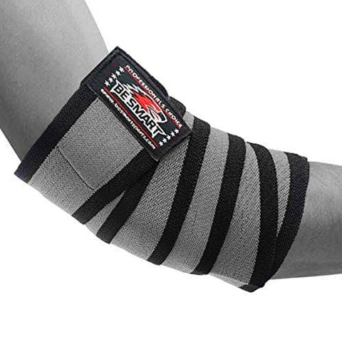 BeSmart Heavy Duty Elbow Sleeves Support Wraps Straps Gym Power Weight Lifting Pair (Gray 1 Stripe, One Size)