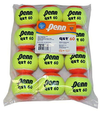 Penn QST 60 Tennis Balls - Youth Felt Orange Tennis Balls for Beginners, 12 Ball Polybag - Ultra Pickleball