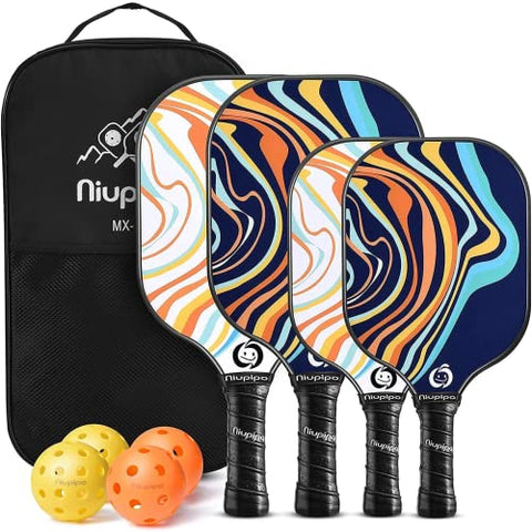 Pickleball Paddles, Parent, Child Pickleball Set, USAPA Approved Pickleball Paddles 4 Pack, 4 Balls, 1 Pickleball Bag, Fiberglass Surface, Polypropylene Honeycomb Core, Lightweight Pickleball Paddle