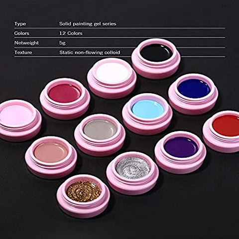 12 Colors Gel Paint for Nail Art Kit Sculpture Gel Nail Polish DIY Design Lacquer Tools 5g (04)