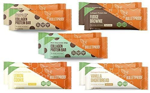 Bulletproof Collagen Bars Flavor Bundle | 10 Bars, 5 Flavors | Bulletproof Collagen Protein Bars Chocolate Fudge Brownie, Chocolate Chip Cookie Dough, Vanilla Shortbread, Lemon, Mint Chocolate Chip