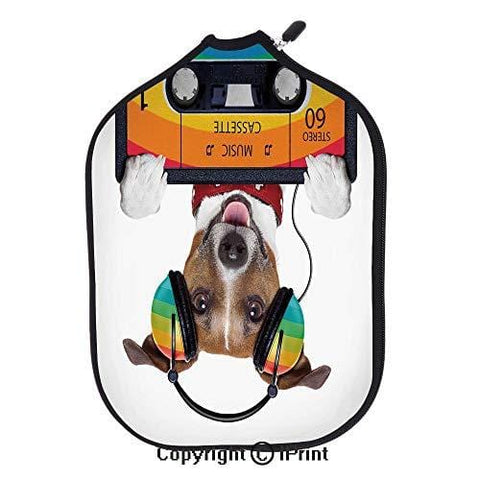 Background 3D Printed Decorative Neoprene Pickleball Paddle Racket Cover,Dog Listening to Music from an Old Cassette of the 80s Colorful Headphones Decorative(size:8.23" x 11.4")Multicolor,High resolu