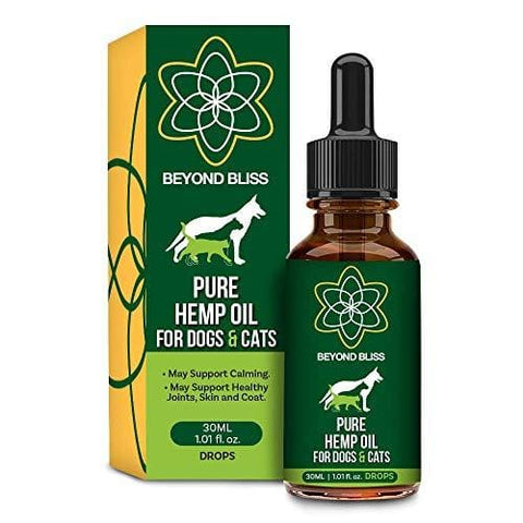 Beyond Bliss Hemp Oil for Dogs & Cats - 550 milligrams daily- Joint Pain - Separation Anxiety - Chronic Pain Relief - Organic & Natural - Anti-Inflammatory - Grown & Made in USA - Omega 3, 6, 9