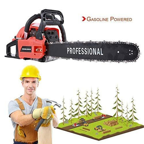 IOOkME-H 20" 62CC Gas Chainsaw Single Cylinder Automatic Chain Oiler, Professional Great Handbar Electric Chain Saws (Red)