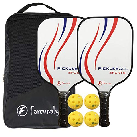 Pickleball Paddle Set,Light weight,Power Honeycomb Core Paddle and Mat surface, Octagonal handle shape,sweat absorption and stitched grip, 4.125'' handle size, 4 pickleballs, cover bag, (red blue)