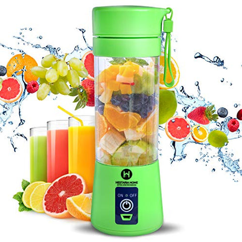 NestariaHome Portable blender for shakes and smoothies - USB rechargeable blender / instant blender with Six sharp 3D Blades, Food Grade PP & BPA Free Material - Personal portable blender bottle, Blender on the go, 380ml 12.8(oz)