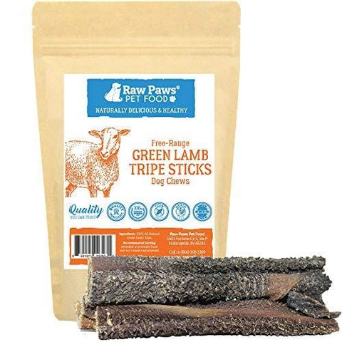 Raw Paws Green Lamb Tripe Sticks for Dogs, 10-Pack - Single Ingredient, Crunchy Green Tripe Lamb Dog Treats - Grass-Fed, Free Range Dehydrated Lamb Tripe for Dogs All Natural Dog Chews