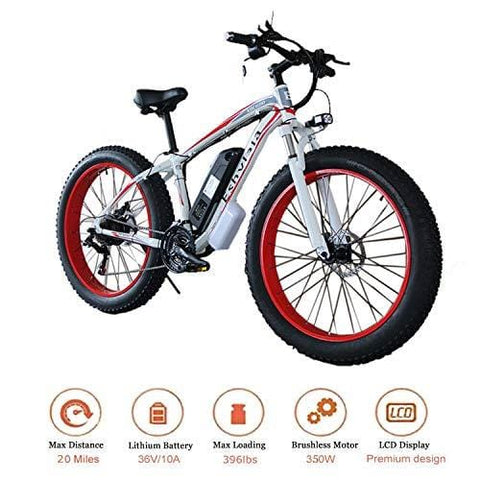 KEANTY 26" Fat Tire Electric Bike, Shimano 21 Speed Beach Snow Mountain Bicycle with Removable 36V/10AH Large Capacity Lithium Battery and 350W Powerful Brushless Motor (US Stock)