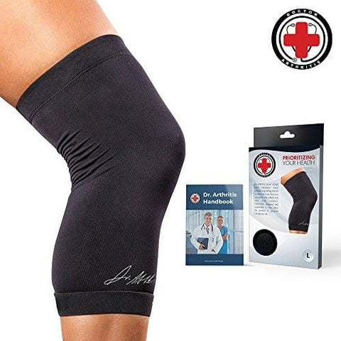 Doctor Developed Copper Knee Brace & Knee Compression Sleeve and Doctor Written Handbook — Guaranteed Relief for Arthritis, Tendonitis, Injury Recovery, Knee Support, Running & Weightlifting (S)