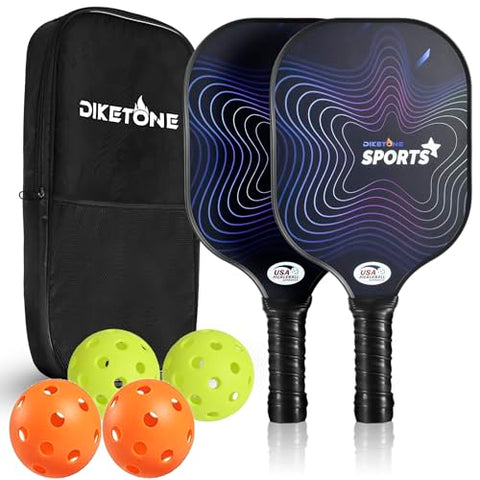 Diketone Pickleball Paddles Set of 2, Fiberglass Pickleball Paddles, Polypropylene Honeycomb Core, Lightweight Pickleball Rackets 2 Pack with 4 Pickleball Balls, Pickleball Paddle Set for Men Women