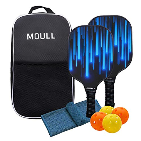 MOULL Pickleball Paddles,Graphite Pickleball Paddle Set of 2 Pickleball Racquet,4 Pickleball Balls,1 Bag,2 Cooling Towels,Premium Graphite Craft Rackets Honeycomb Core.