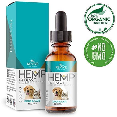 Organic Hemp Oil Extract for Dogs & Cats - 500MG - Helps Relief Joint Pain, Anxiety & Hips Pain for Dog & Cat. Pets Calming Treats. Zero THC, Full Spectrum Hemp Extract, Natural Arthritis Supplement.