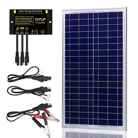 SUNER POWER 30 Watts 12V Off Grid Solar Panel Kit - Waterproof 30W Solar Panel + Photocell 10A Solar Charge Controller with Work Time Setting + SAE Connection Cable Kits
