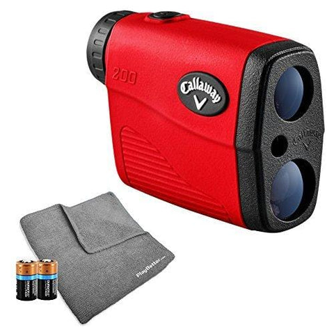 Callaway 200 (Red) Golf Rangefinder Bundle | Includes Ultra-Compact Golf Laser Rangefinder, PlayBetter Microfiber Towel and Two (2) CR2 Batteries