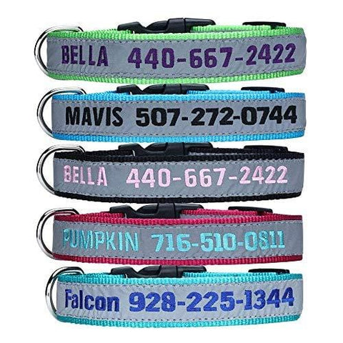 LovelyDog Embroidered Personalized Dog ID Collar, 4 Adjustable Sizes: Extra-Small, Small, Medium, Large with Dog Name Phone#, Reflective Pet Pink Dog Collars for Boy & Girl Dogs, X XS M L XL