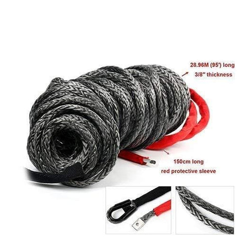 95ft x 3/8" BLACK Synthetic Winch Rope Line Cable 20500LBs w/ Protective Sleeve Compatible with ATV UTV Truck Boat Ramsey