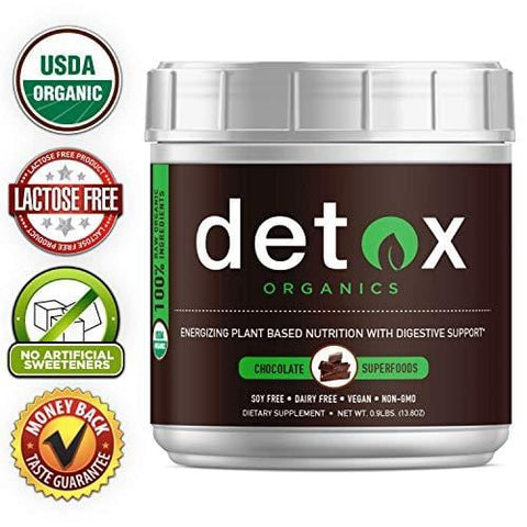 Chocolate Greens SUPERFOOD Powder - Amazing Taste - Organic Super Food Green Daily Vegetable Juice Smoothie Drink Supplement with Wheatgrass and 25+ Superfoods by Detox Organics