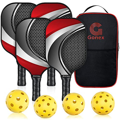 Gonex Pickleball Paddles Set, Graphite Pickleball Paddle Set and 4 Pickleball Balls, Pickleballs Rackets with Portable Bag for Man and Woman