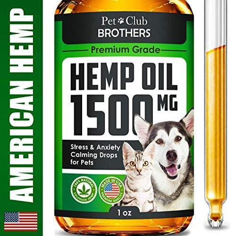 Hemp Oil for Dogs & Cats - 1500 mg - Effective Premium Formula - Grown & Made in USA - Supports Hip & Joint Health - Natural Relief for Pain and Stress, Separation Anxiety - Pet Omega 3, 6 & 9 Oil