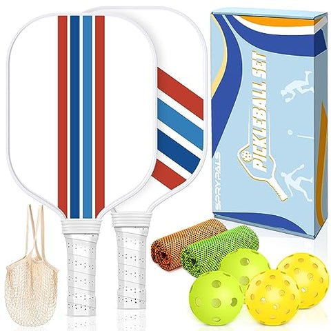 Sprypals Pickleball Paddles,USAPA Approved Fiberglass Pickleball Set of 2,Lightweight Pickleball Rackets with 4 Pickleballs 2 Cooling Towels & 1 Bag,Great Pickle Ball Paddle Gifts for Beginners & Pros