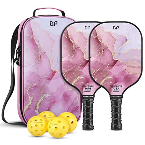 GIGAPOWER Pickleball Paddles | USAPA Approved | Graphite Carbon Face with Polypropylene Honeycomb Core | Lightweight Pickleball Paddles Set of 2 Rackets, 4 Balls and 1 Carry Bag (Glittering Marble)