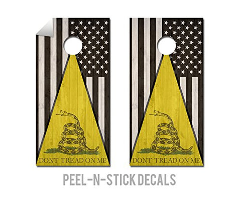Cornhole Crew Dont Tread On Me Black American Flag ACA Regulation Size Cornhole Board Decals