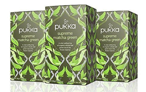 Pukka Herbs Organic Supreme Matcha Green Tea, 20 individually wrapped tea bags, 3Count