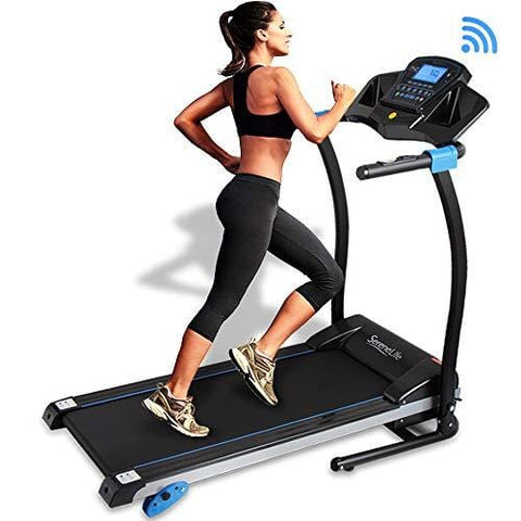 SereneLife Smart Digital Folding Treadmill - Electric Foldable Exercise Fitness Machine, Large Running Surface, 3 Incline Settings, 16 Preset Program, Downloadable Sports App for Running & Walking