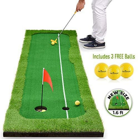 Abco Tech Synthetic Turf Putting Practice Indoor Golf Mat – Life-Like Artificial Green Turf Grass – Includes 3 Bonus Balls – Long-Lasting Design