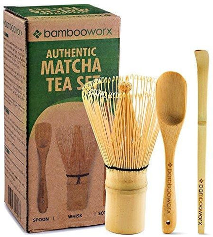 BAMBOOWORX Japanese Tea Set, Matcha Whisk (Chasen), Traditional Scoop (Chashaku), Tea Spoon, The Perfect Set to Prepare a Traditional Cup of Matcha.