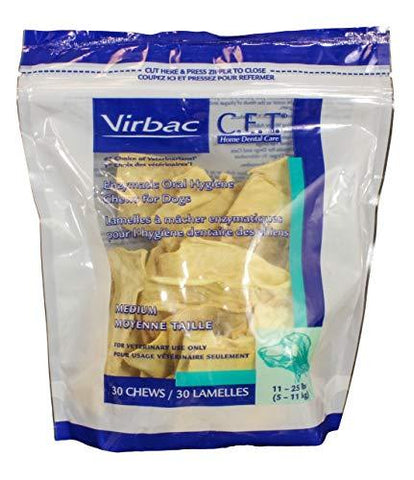 Virbac C.E.T. Enzymatic Oral Hygiene Chews for Medium Dogs, 30 Chews (1 Bag)