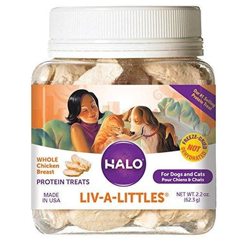Halo Liv-A-Littles Grain Free Natural Dog Treats & Cat Treats, Freeze Dried Chicken Breast, 2.2-Ounce