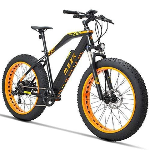 MZZK Electric Mountain Bike with 500W Brush-Less Geared Motor, 48V 13Ah Li-on Battery and 26 Inch Fat Tires - Falcon (Orange)