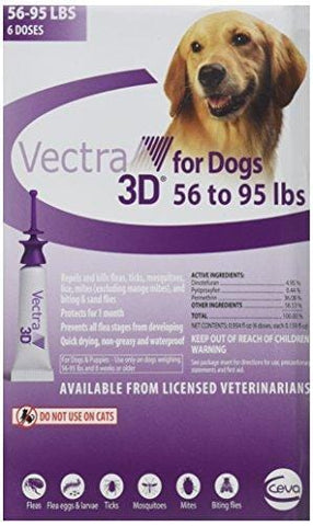 VECTRA 3D Purple for Dogs 56-95 Lbs - 6 Doses