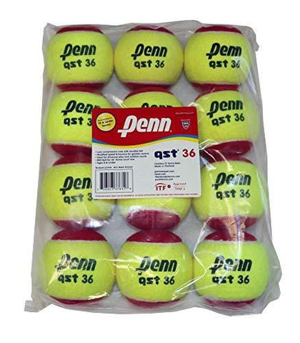 Penn QST 36 Tennis Balls - Youth Felt Red Tennis Balls for Beginners, 12 Ball Polybag