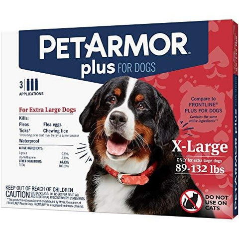 PetArmor Plus for Dogs, Flea and Tick Prevention for Extra Large Dogs (89-132 Pounds), Includes 3 Month Supply of Topical Flea Treatments