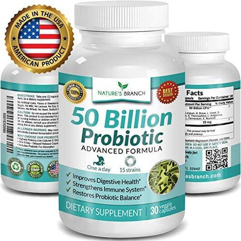Best 50 Billion Probiotic 15 Strains ★ Digestive Health & Immune Support HIGH Potency w/Prebiotic Blend Ultra Probiotics for Women + Men Renew Natural Balance Ultimate Supplement 30 Capsules