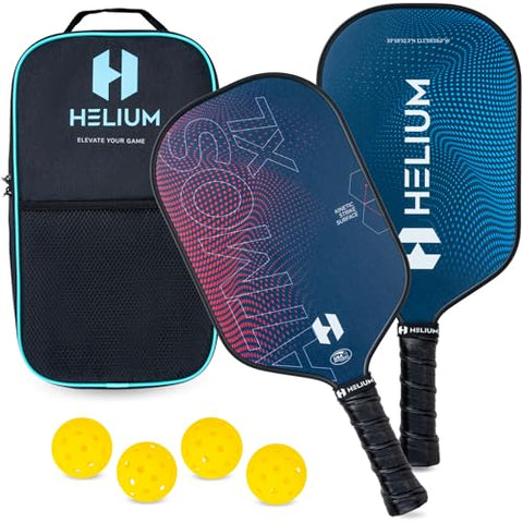 Helium Pro Carbon Fiber Pickleball Paddle Set of 4 - USAPA Certified Pickleball Paddles, High-Spin Texture, Lightweight Honeycomb Core (2 Paddles, 4 Balls, 1 Sports Bag)
