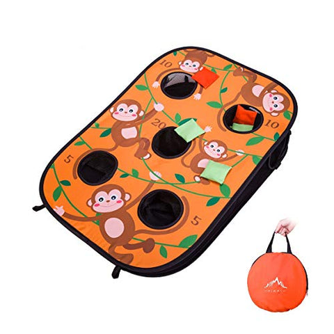 Himal Collapsible Portable 5 Holes Cornhole Game Cornhole Set Bounce Bean Bag Toss Game with 10 Bean Bags,Tic Tac Toe Game Double Games (3 x 2-Feet, Single Board)