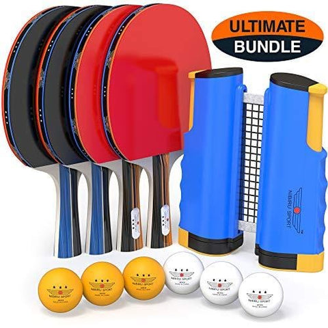 NIBIRU SPORT Professional Ping Pong Paddle Set with Retractable Net, Balls, and Posts (3-Star) Regulation Table Tennis Accessories, Advanced Home Indoor or Outdoor Play, Storage Case